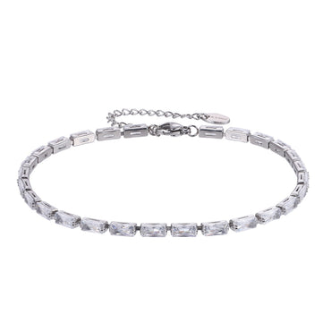 MBSS218 STAINLESS STEEL TENNIS BRACELET WITH BAGUETTE CZ