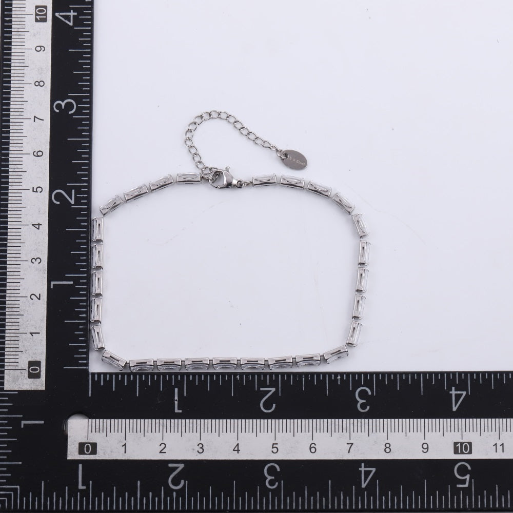 MBSS218 STAINLESS STEEL TENNIS BRACELET WITH BAGUETTE CZ