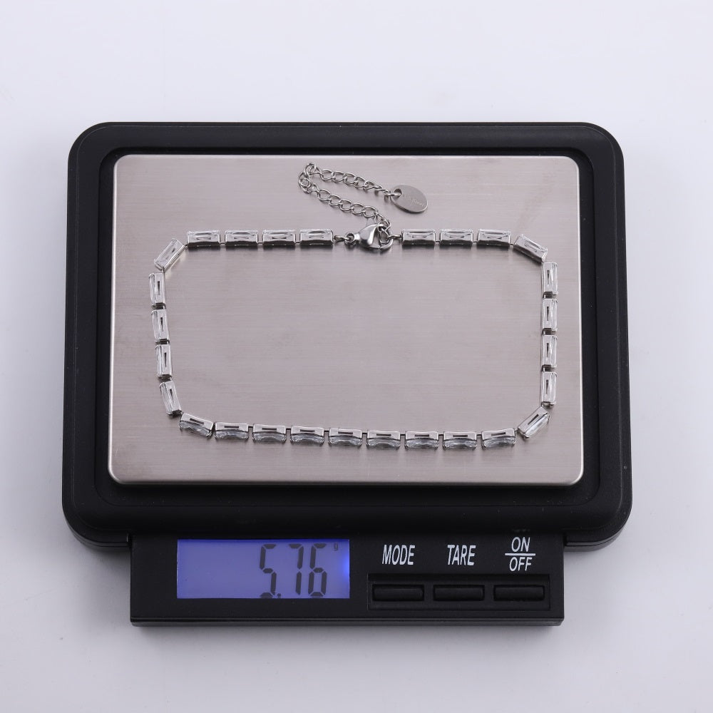 MBSS218 STAINLESS STEEL TENNIS BRACELET WITH BAGUETTE CZ