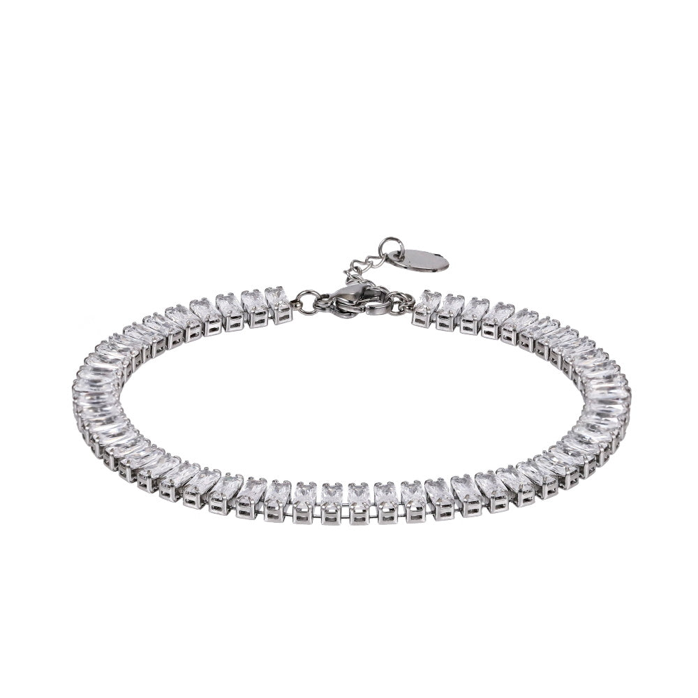MBSS223 STAINLESS STEEL TENNIS BRACELET WITH BAGUETTE CZ