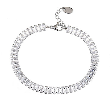MBSS223 STAINLESS STEEL TENNIS BRACELET WITH BAGUETTE CZ