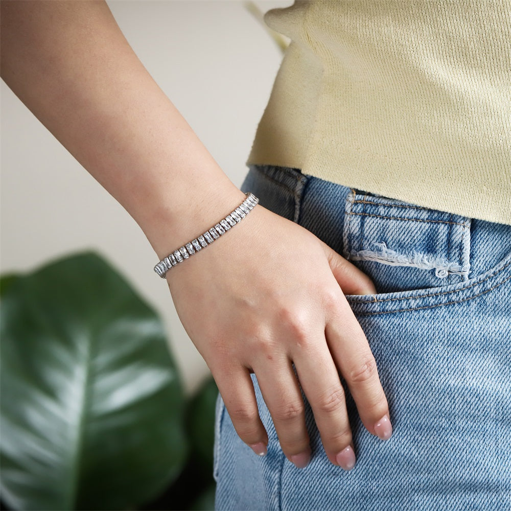 MBSS223 STAINLESS STEEL TENNIS BRACELET WITH BAGUETTE CZ