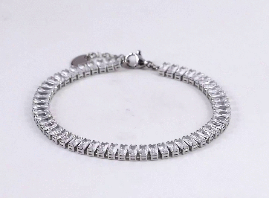 MBSS223 STAINLESS STEEL TENNIS BRACELET WITH BAGUETTE CZ