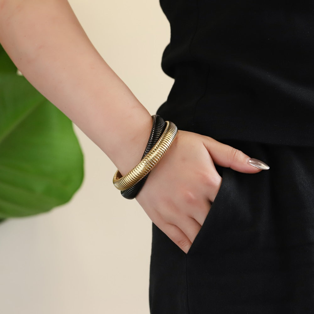 MBSS235 STAINLESS STEEL DOUBLE ELASTIC SNAKE CHAIN BRACELET