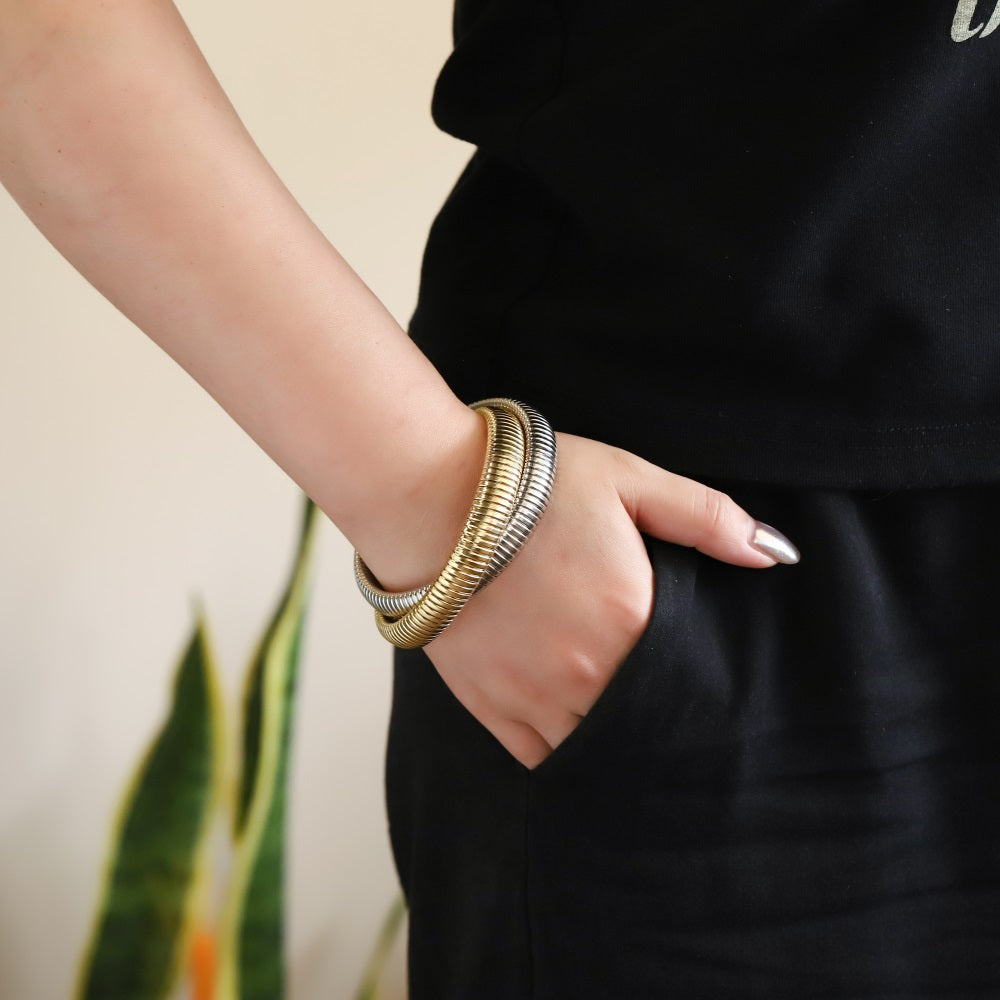 MBSS235 STAINLESS STEEL DOUBLE ELASTIC SNAKE CHAIN BRACELET