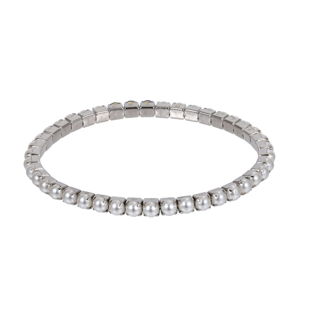 MBSS237 STAINLESS STEEL ELASTIC TENNIS BRACELET WITH SHELL PEARL
