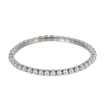 MBSS237 STAINLESS STEEL ELASTIC TENNIS BRACELET WITH SHELL PEARL
