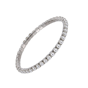 MBSS237 STAINLESS STEEL ELASTIC TENNIS BRACELET WITH SHELL PEARL
