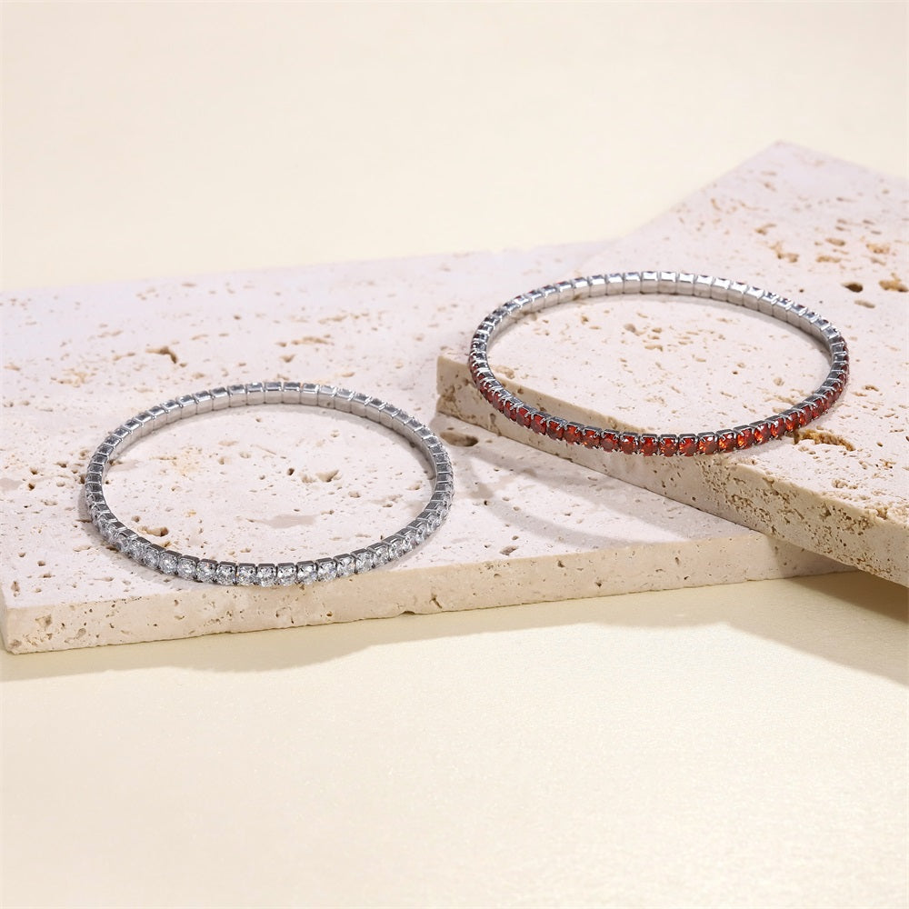 MBSS238 STAINLESS STEEL ELASTIC TENNIS BRACELET WITH CZ