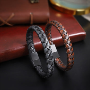MBSS247 STAINLESS STEEL BRAIDED LEATHER BRACELET