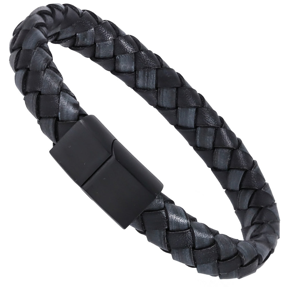 MBSS247 STAINLESS STEEL BRAIDED LEATHER BRACELET