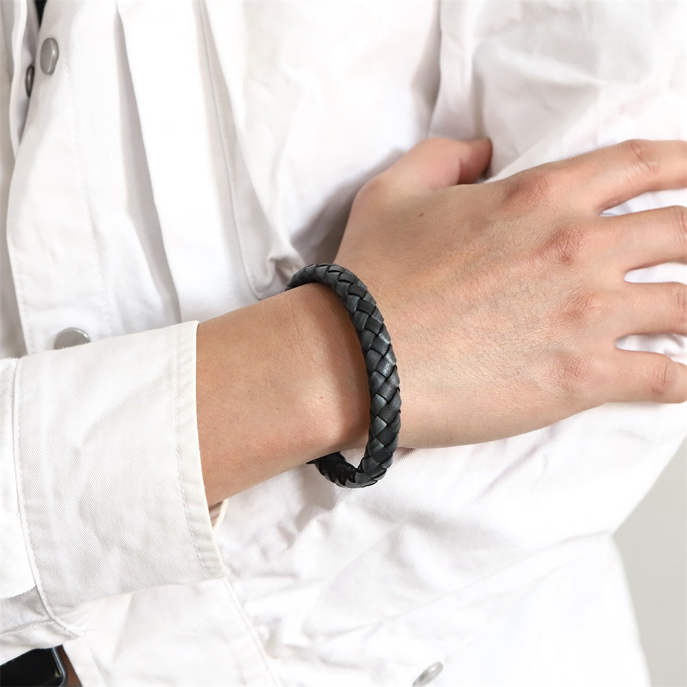 MBSS247 STAINLESS STEEL BRAIDED LEATHER BRACELET