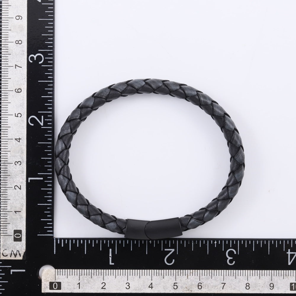 MBSS247 STAINLESS STEEL BRAIDED LEATHER BRACELET