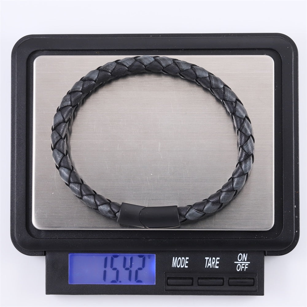 MBSS247 STAINLESS STEEL BRAIDED LEATHER BRACELET