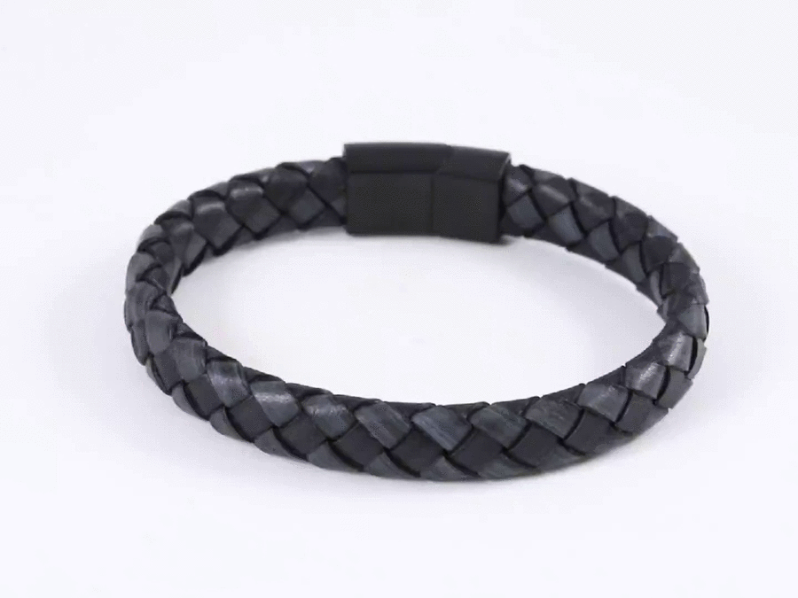 MBSS247 STAINLESS STEEL BRAIDED LEATHER BRACELET