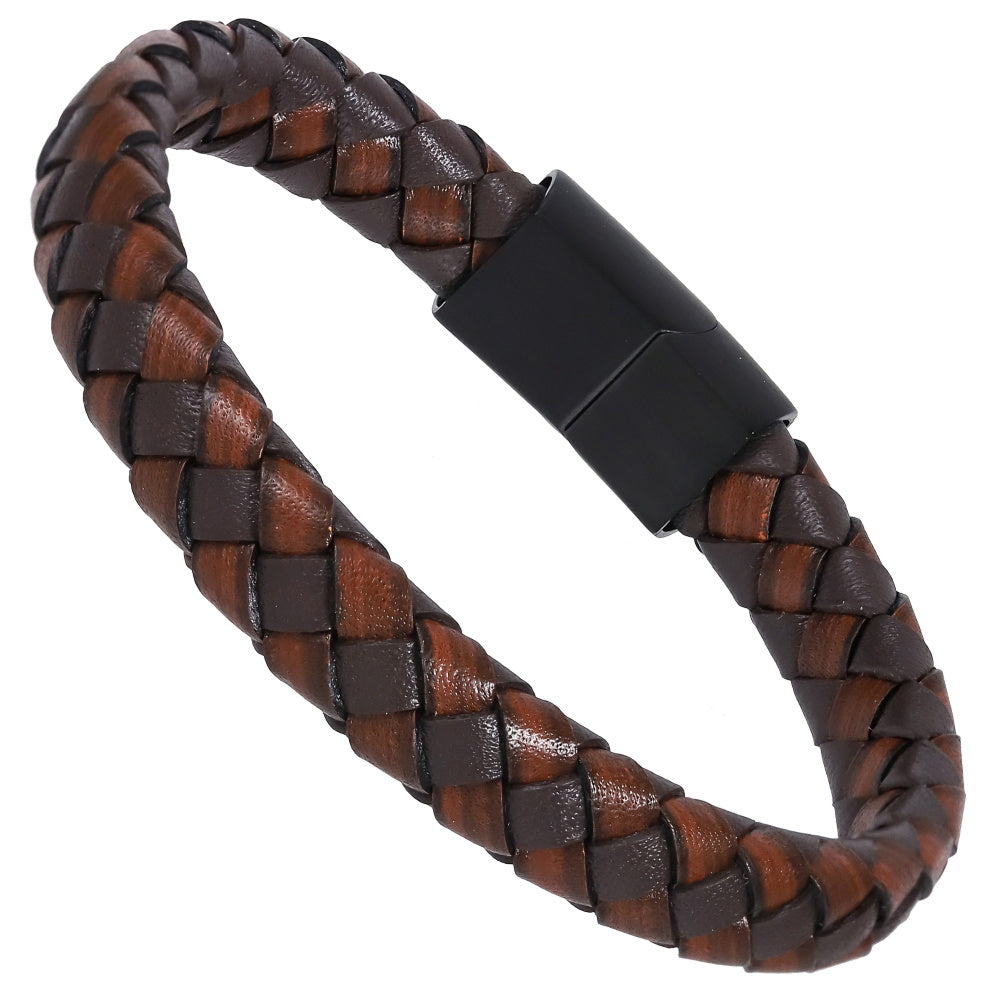 MBSS247 STAINLESS STEEL BRAIDED LEATHER BRACELET