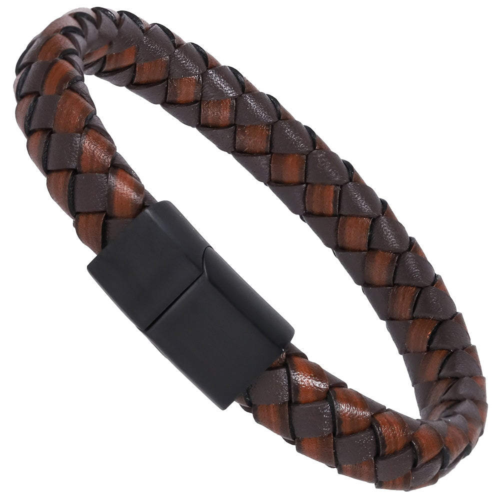 MBSS247 STAINLESS STEEL BRAIDED LEATHER BRACELET