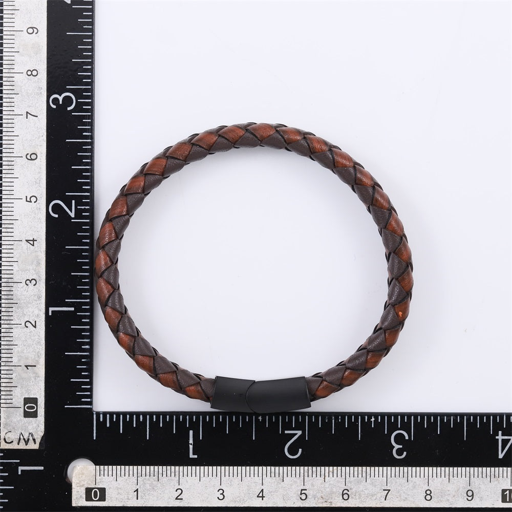MBSS247 STAINLESS STEEL BRAIDED LEATHER BRACELET