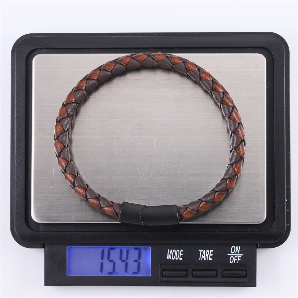 MBSS247 STAINLESS STEEL BRAIDED LEATHER BRACELET