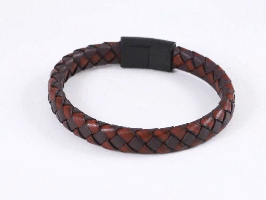 MBSS247 STAINLESS STEEL BRAIDED LEATHER BRACELET