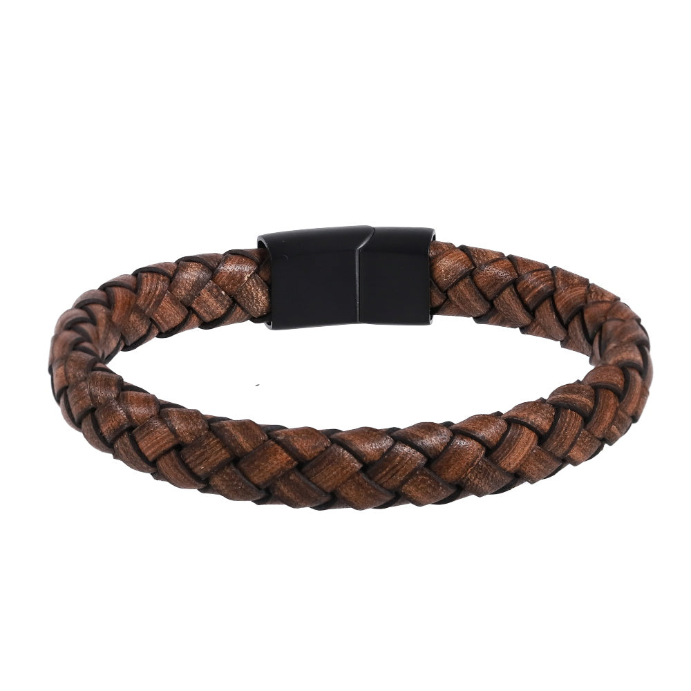 MBSS247 STAINLESS STEEL BRAIDED LEATHER BRACELET