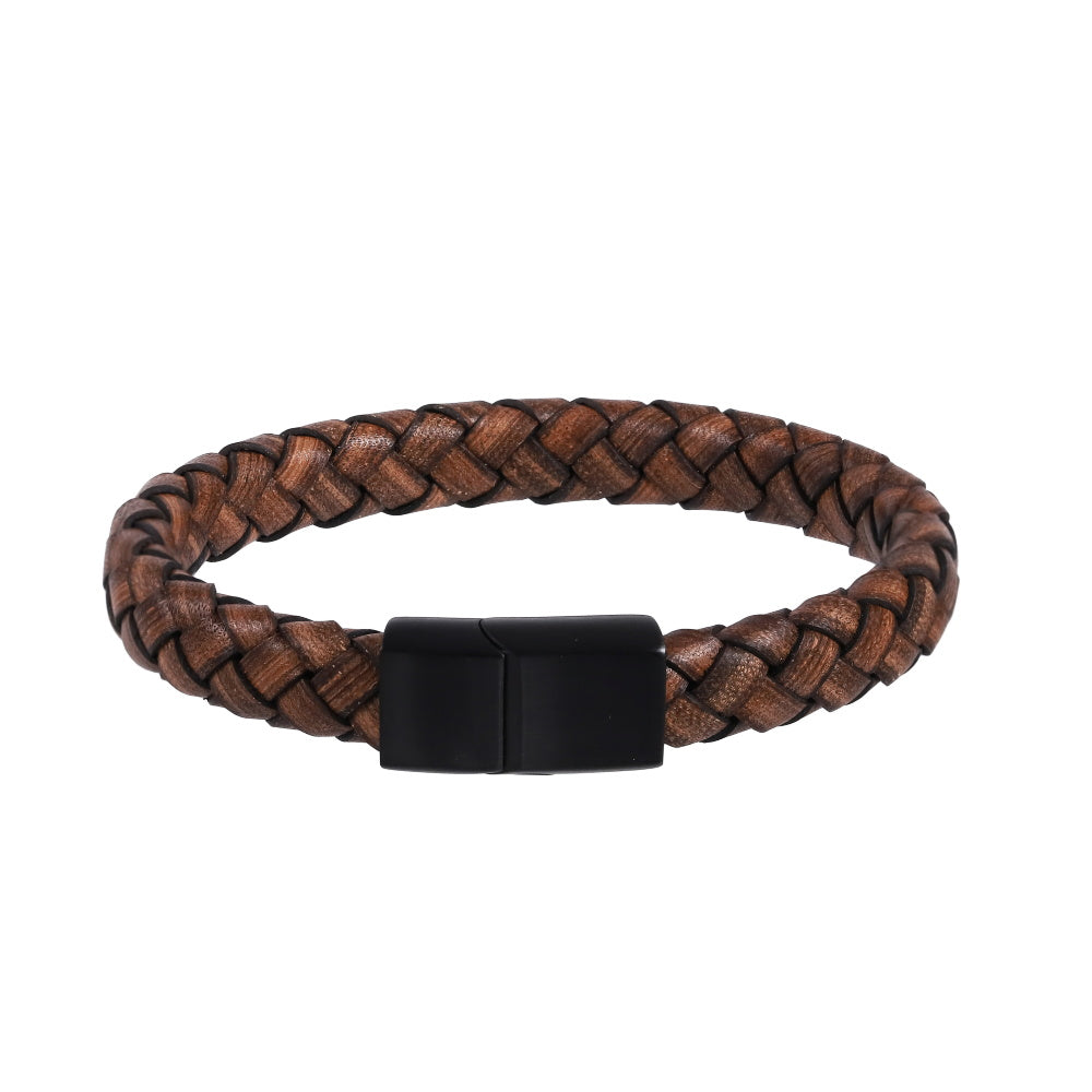MBSS247 STAINLESS STEEL BRAIDED LEATHER BRACELET