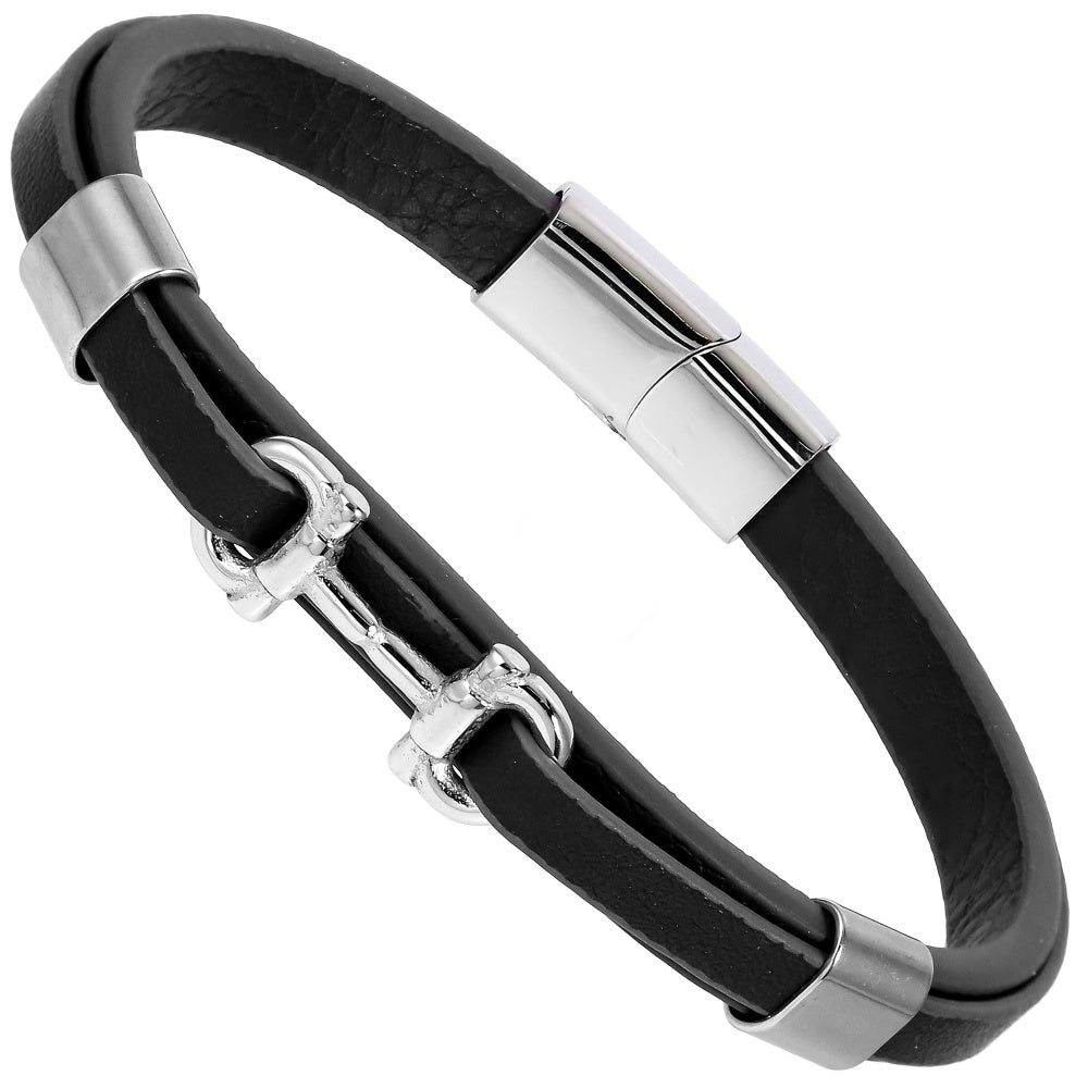 MBSS248 STAINLESS STEEL LEATHER BRACELET WITH BUCKLE DESIGN