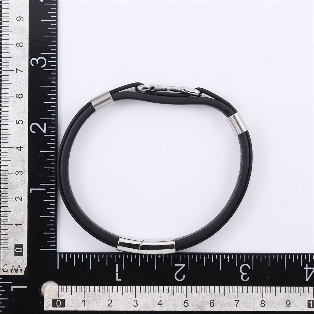MBSS248 STAINLESS STEEL LEATHER BRACELET WITH BUCKLE DESIGN