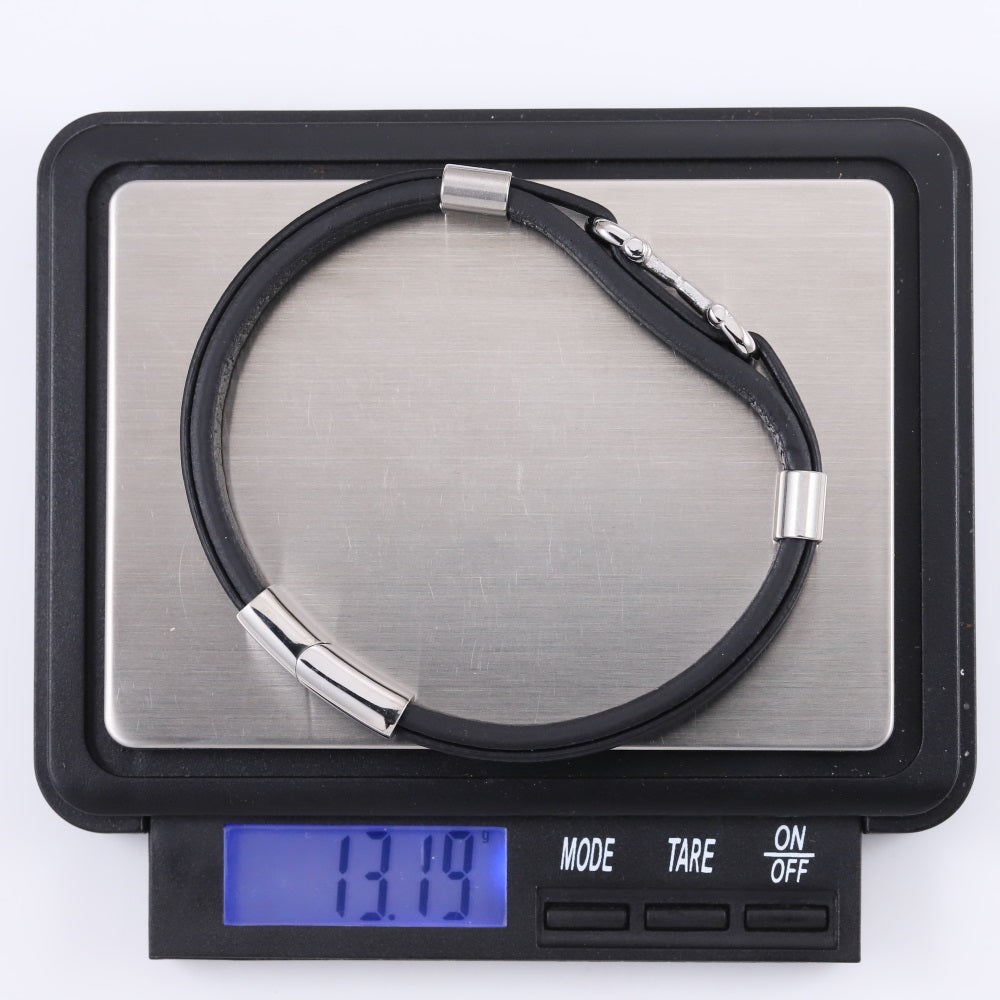 MBSS248 STAINLESS STEEL LEATHER BRACELET WITH BUCKLE DESIGN