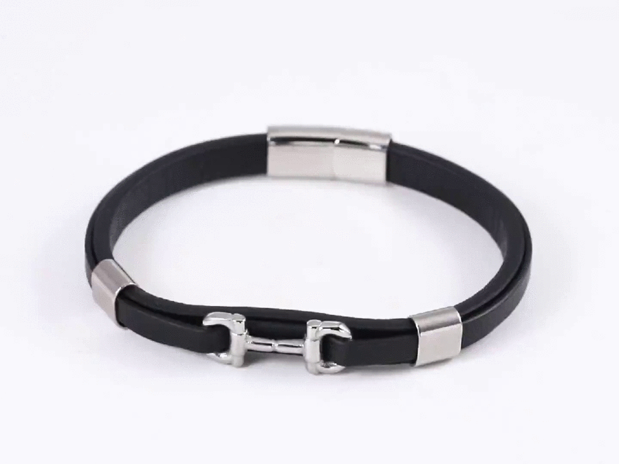 MBSS248 STAINLESS STEEL LEATHER BRACELET WITH BUCKLE DESIGN