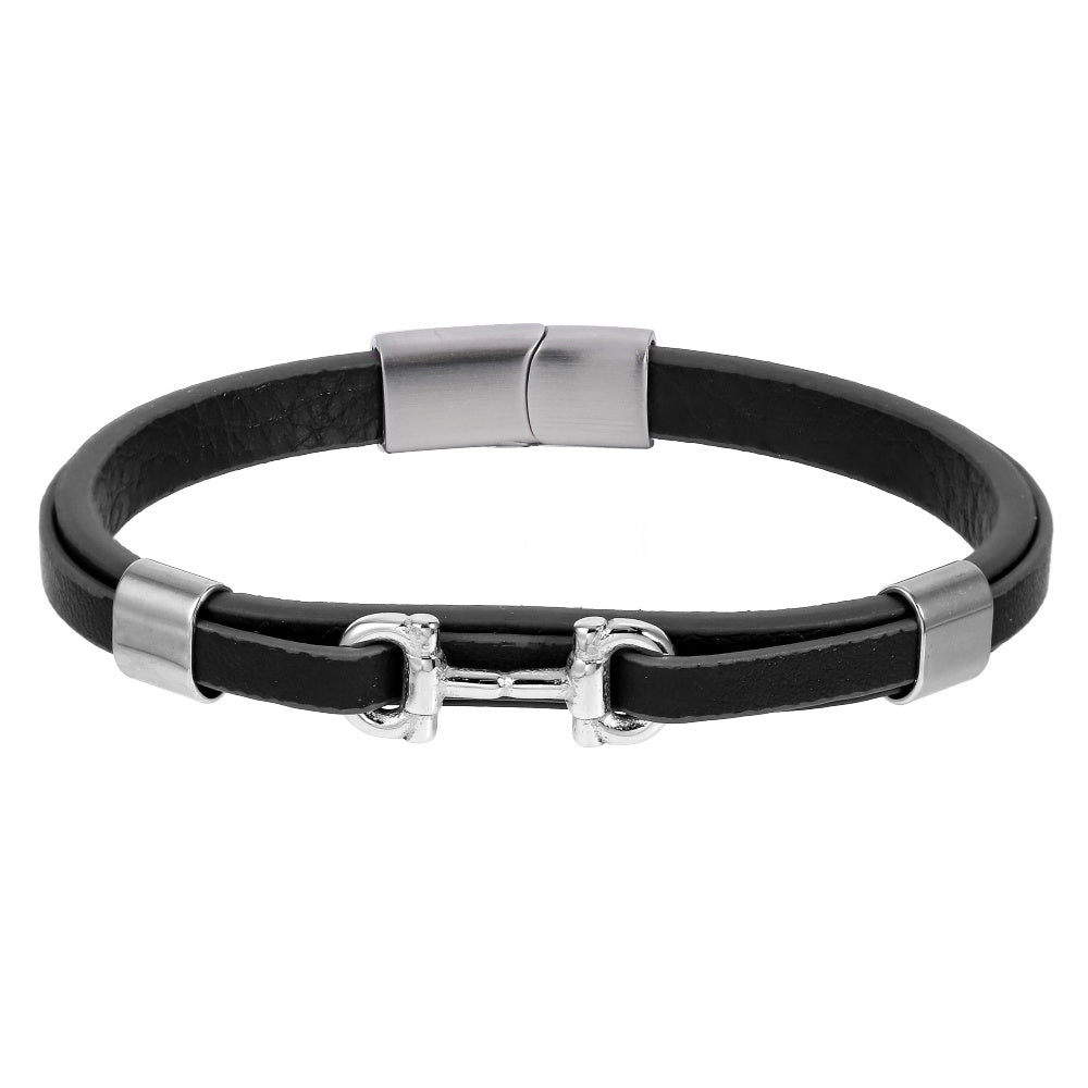 MBSS248 STAINLESS STEEL LEATHER BRACELET WITH BUCKLE DESIGN