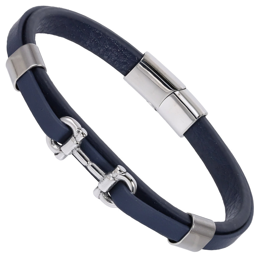 MBSS248 STAINLESS STEEL LEATHER BRACELET WITH BUCKLE DESIGN