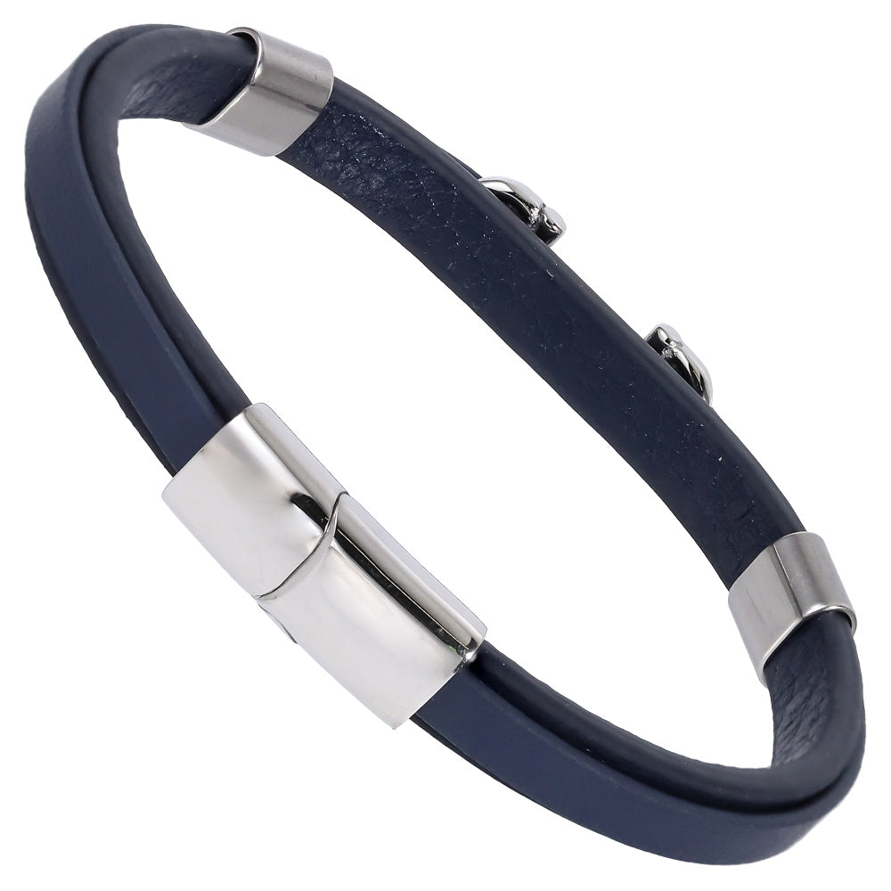 MBSS248 STAINLESS STEEL LEATHER BRACELET WITH BUCKLE DESIGN