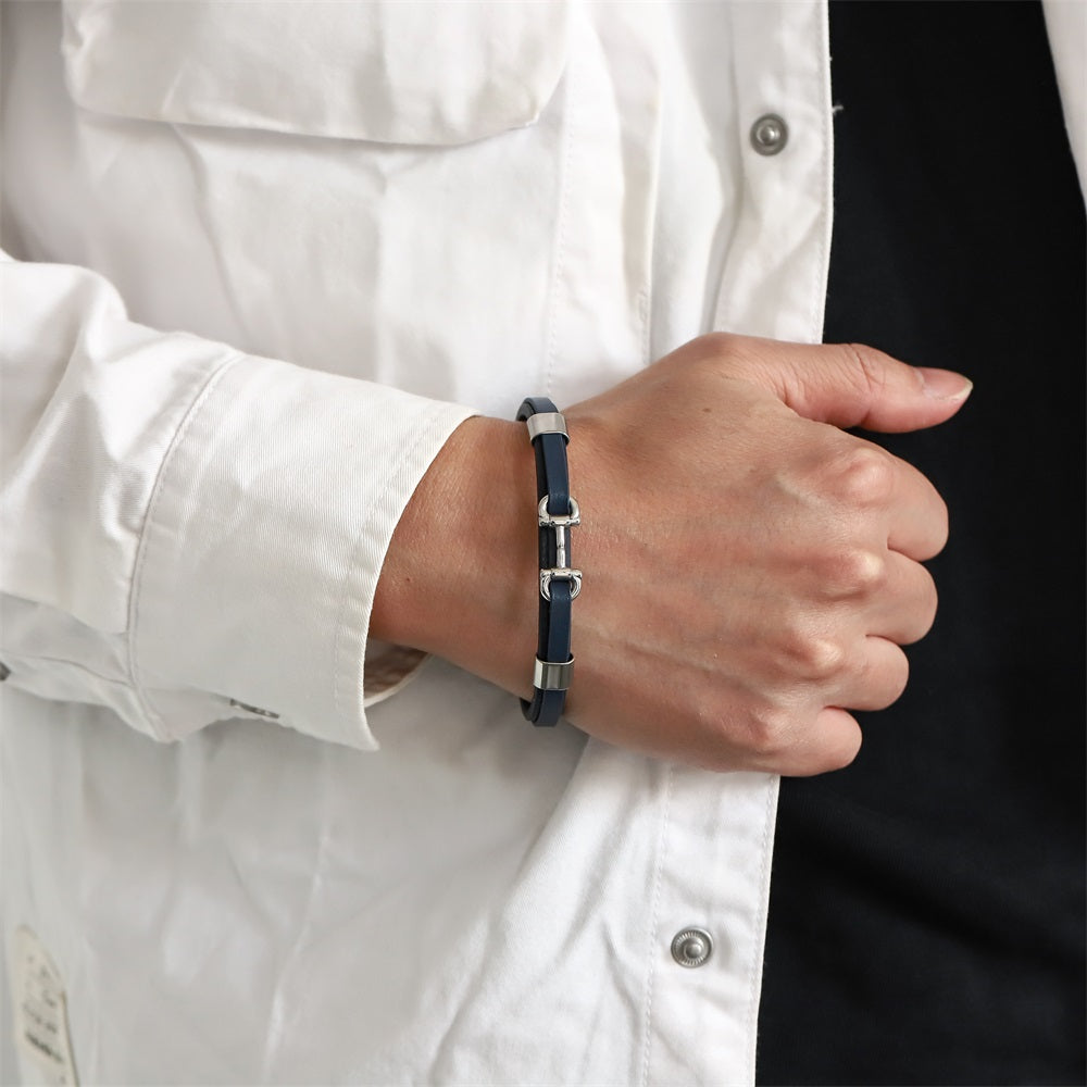 MBSS248 STAINLESS STEEL LEATHER BRACELET WITH BUCKLE DESIGN