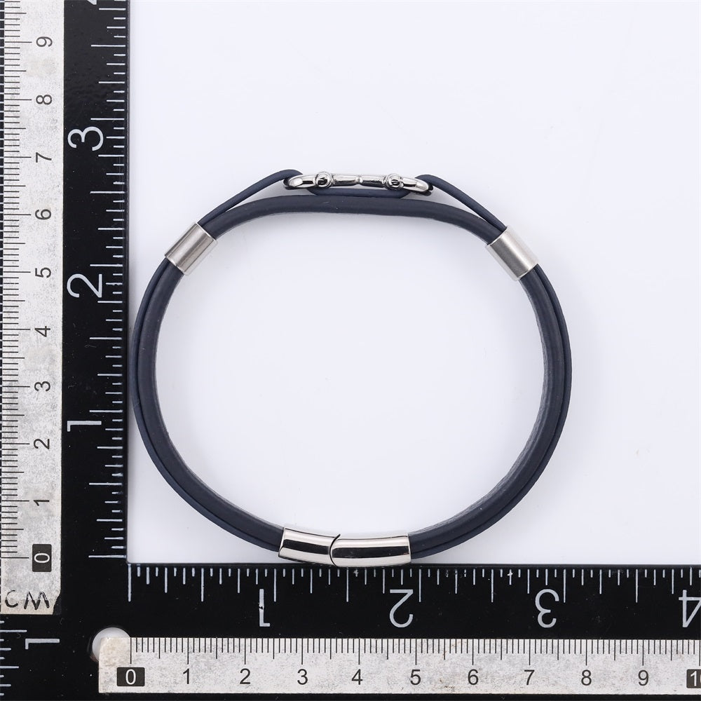 MBSS248 STAINLESS STEEL LEATHER BRACELET WITH BUCKLE DESIGN