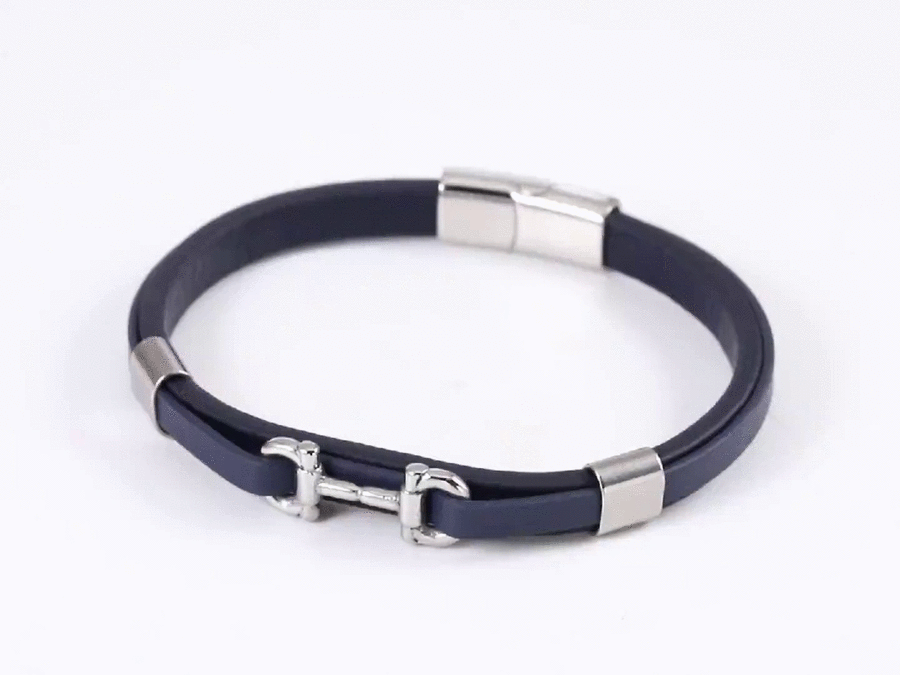 MBSS248 STAINLESS STEEL LEATHER BRACELET WITH BUCKLE DESIGN