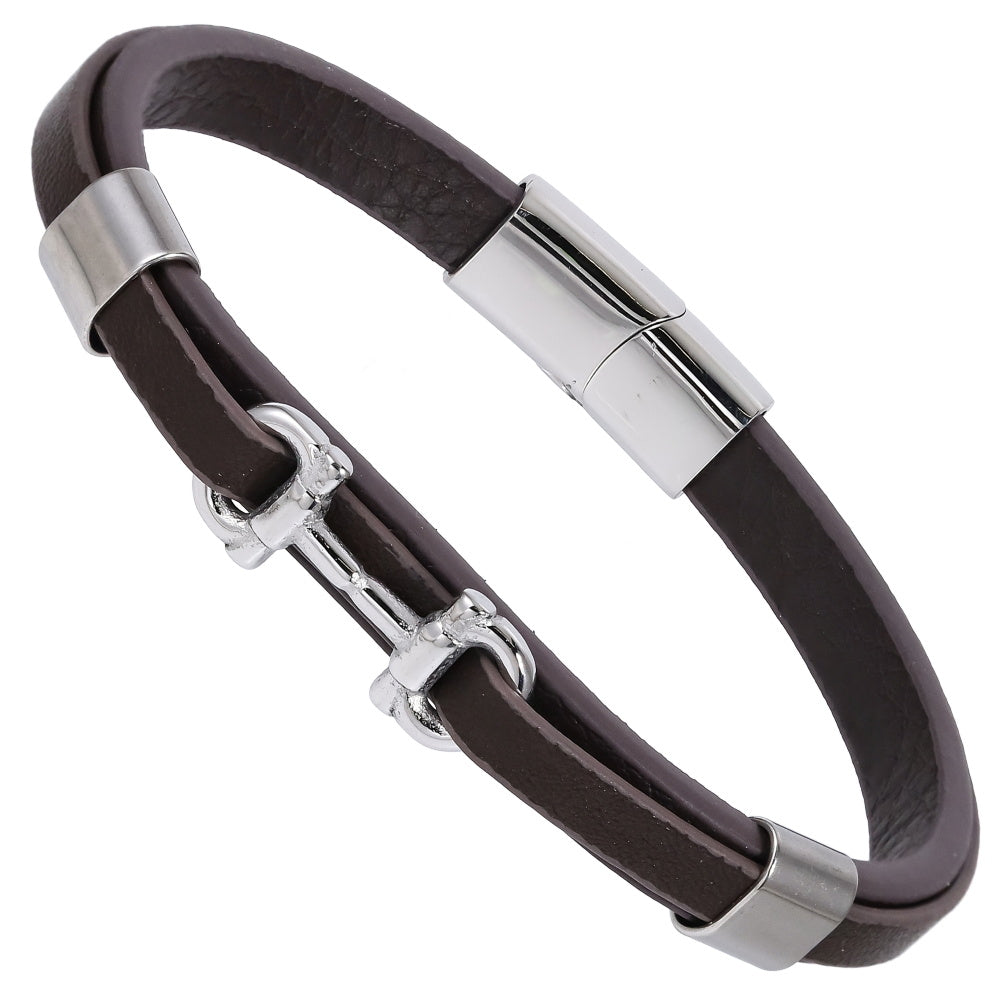 MBSS248 STAINLESS STEEL LEATHER BRACELET WITH BUCKLE DESIGN
