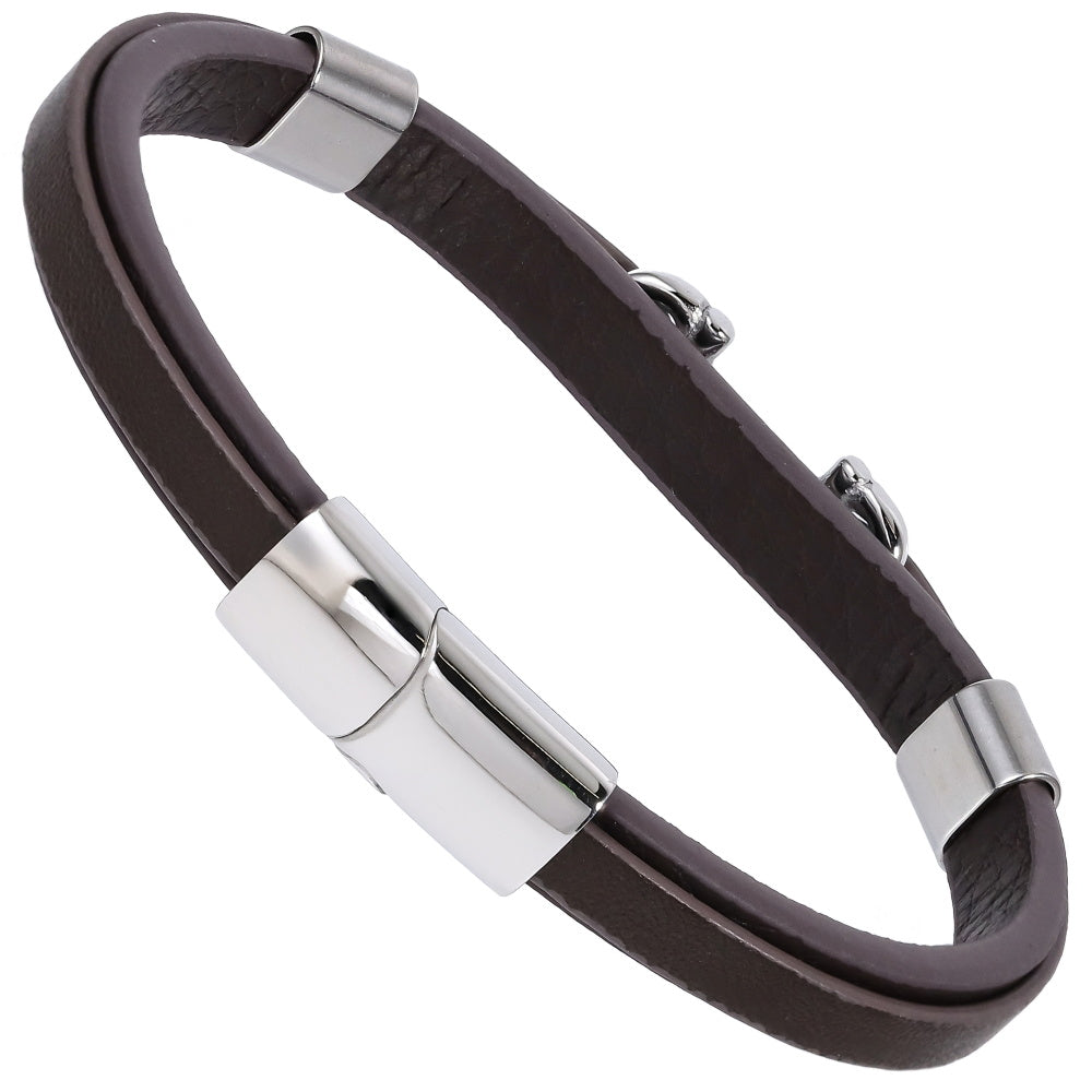 MBSS248 STAINLESS STEEL LEATHER BRACELET WITH BUCKLE DESIGN