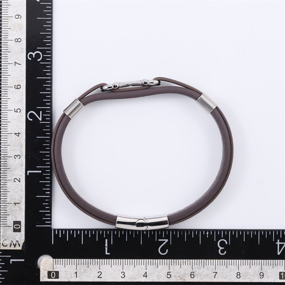 MBSS248 STAINLESS STEEL LEATHER BRACELET WITH BUCKLE DESIGN