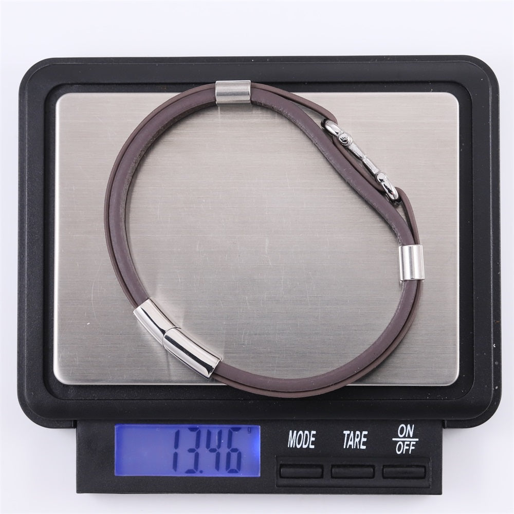 MBSS248 STAINLESS STEEL LEATHER BRACELET WITH BUCKLE DESIGN