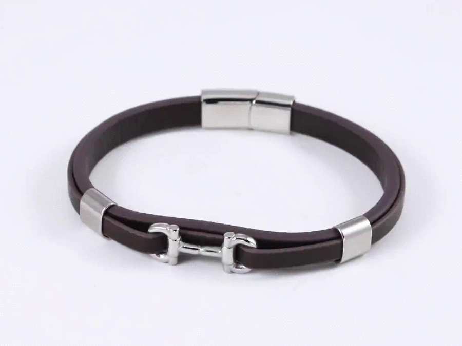 MBSS248 STAINLESS STEEL LEATHER BRACELET WITH BUCKLE DESIGN