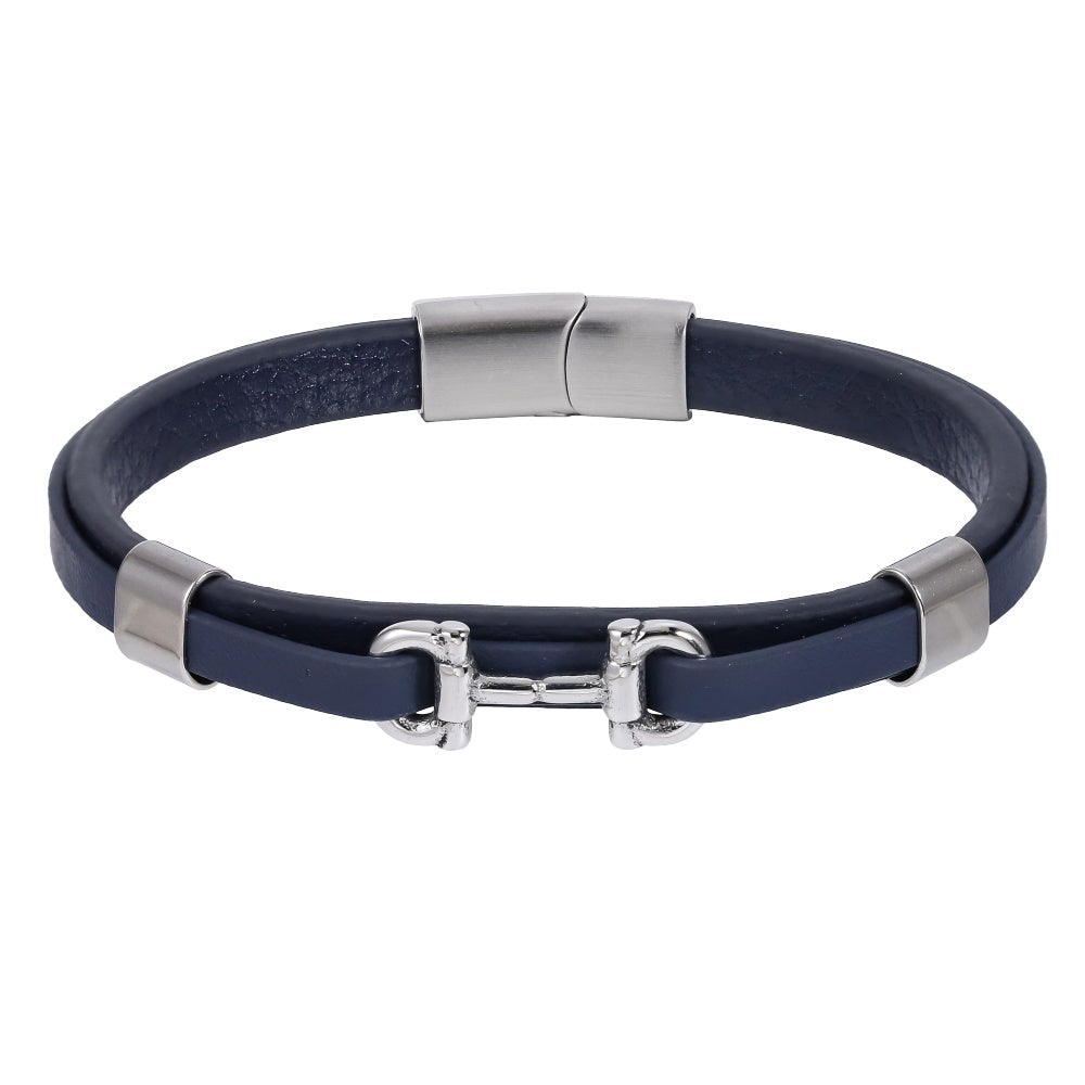 MBSS248 STAINLESS STEEL LEATHER BRACELET WITH BUCKLE DESIGN