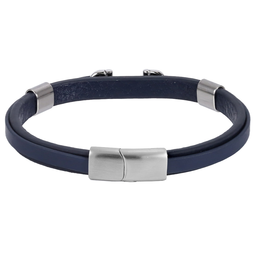 MBSS248 STAINLESS STEEL LEATHER BRACELET WITH BUCKLE DESIGN