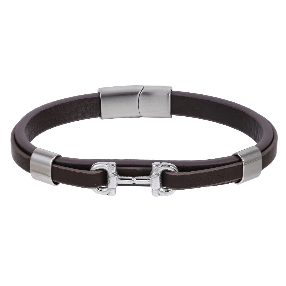 MBSS248 STAINLESS STEEL LEATHER BRACELET WITH BUCKLE DESIGN
