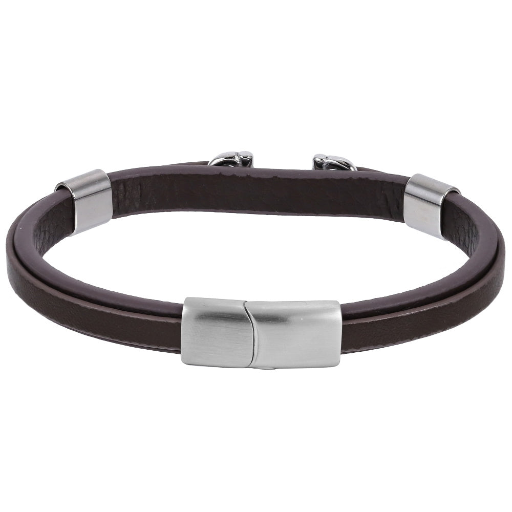 MBSS248 STAINLESS STEEL LEATHER BRACELET WITH BUCKLE DESIGN