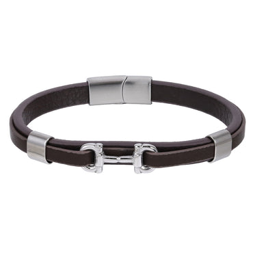 MBSS248 STAINLESS STEEL LEATHER BRACELET WITH BUCKLE DESIGN
