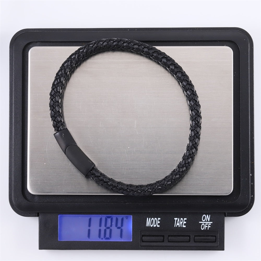 MBSS249 STAINLESS STEEL BRAIDED LEATHER & ROPE BRACELET
