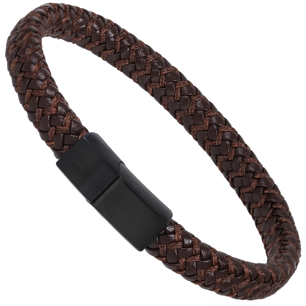 MBSS249 STAINLESS STEEL BRAIDED LEATHER & ROPE BRACELET