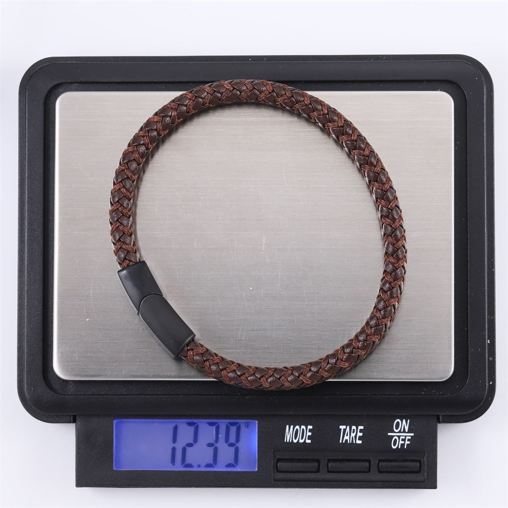 MBSS249 STAINLESS STEEL BRAIDED LEATHER & ROPE BRACELET