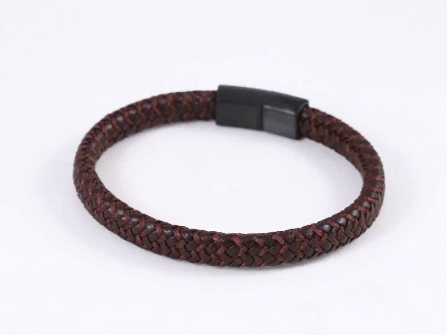 MBSS249 STAINLESS STEEL BRAIDED LEATHER & ROPE BRACELET